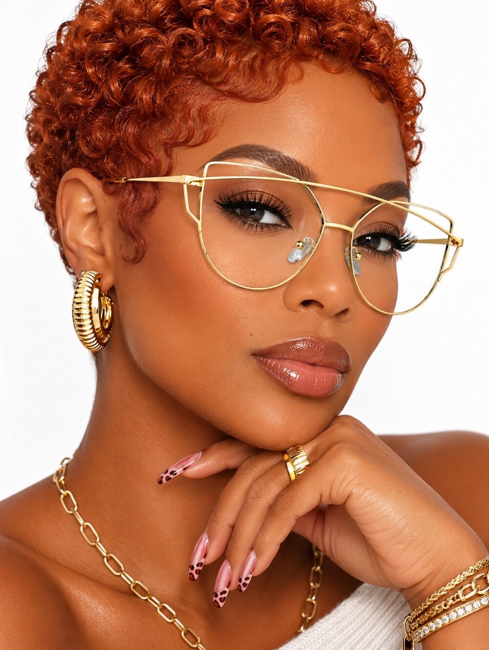 Gold Geometric Double Crossbar Metal Eyeglass Frames